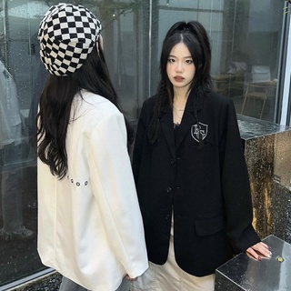 Áo Khoác blazer có độn vai thêu REGODS form rộng unisex nam nữ vải Flannel 2 lớp - School Blazer