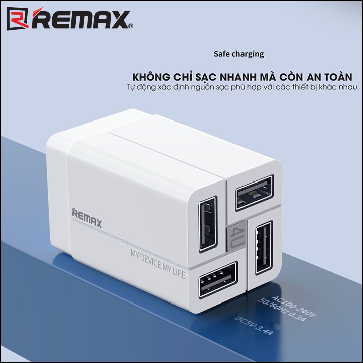 Cốc sạc nhanh đa năng Remax Wanfu RP-U43 4 cổng USB max 3.4A