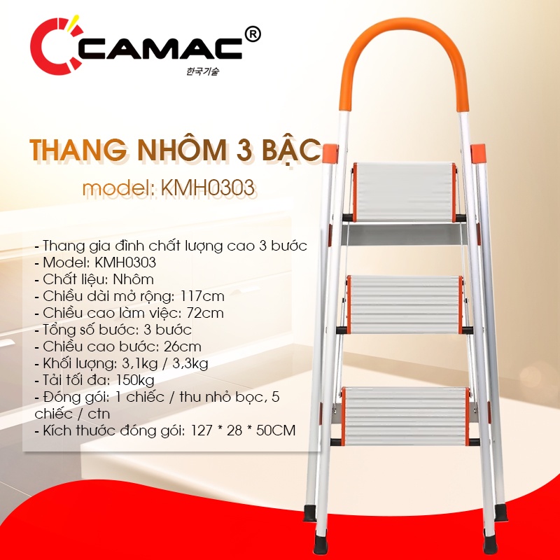 Thang nhôm ghế 3 bậc DAMITA cao cấp inox 304 bảo hành 24 tháng