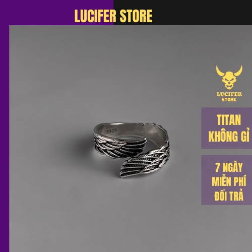 Nhẫn Nam Bạc Đẹp Cá Tính Unisex HipHop Basic Ngầu Trơn Nam 2W Ring LuciferStore Nhẫn Họa tiết Đôi Cánh Titan Không Gỉ 2W