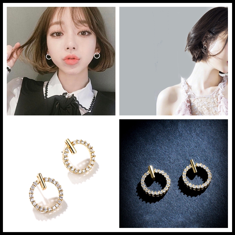 Simple Hypoallergenic Circle Exquisite Diamond Rhinestone Mini Earrings Lady Accessories