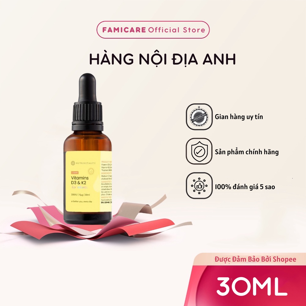 Vitamin D3 K2 MK7 Nutrivitality nội địa Anh 30ml