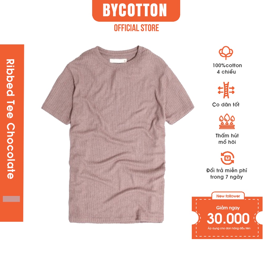 Áo Thun Gân Ngắn Tay Cổ Tròn Nâu Socola BY COTTON Ribbed Tee Chocolate