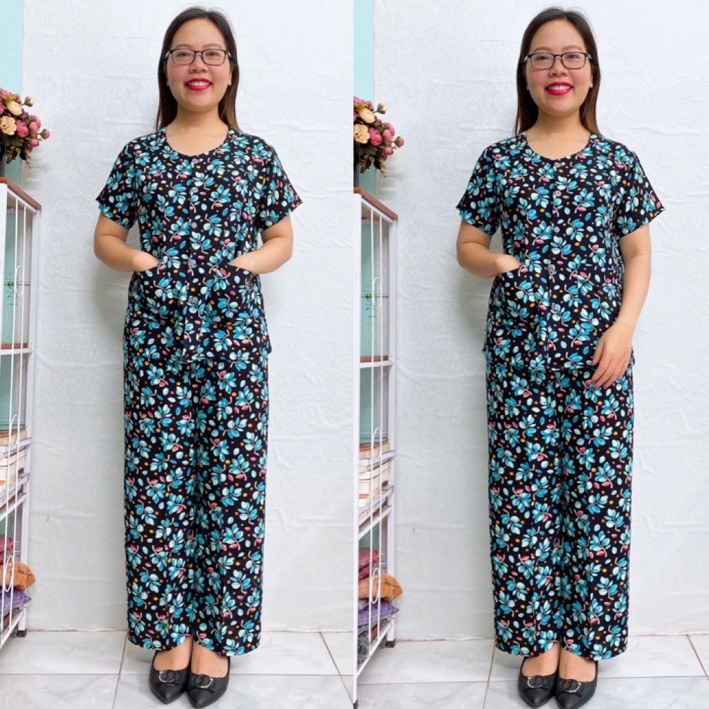 Bộ Lanh Quần Dài Tay Cộc Cài Cúc Dành Cho Người Lớn Tuổi - Bộ Đồ Tặng Bà