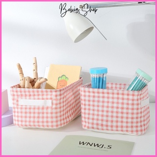 Giỏ vải đựng đồ cá nhân caro hồng zakka để bàn tiện lợi dễ thương vintage 2023