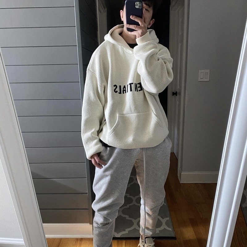 Áo hoodie len FEAR OF GOD FOG ESSENTIALS Knit SS21 bản cao cấp, Áo khoác có mũ form rộng ESSENTIALS len dệt kim oversize