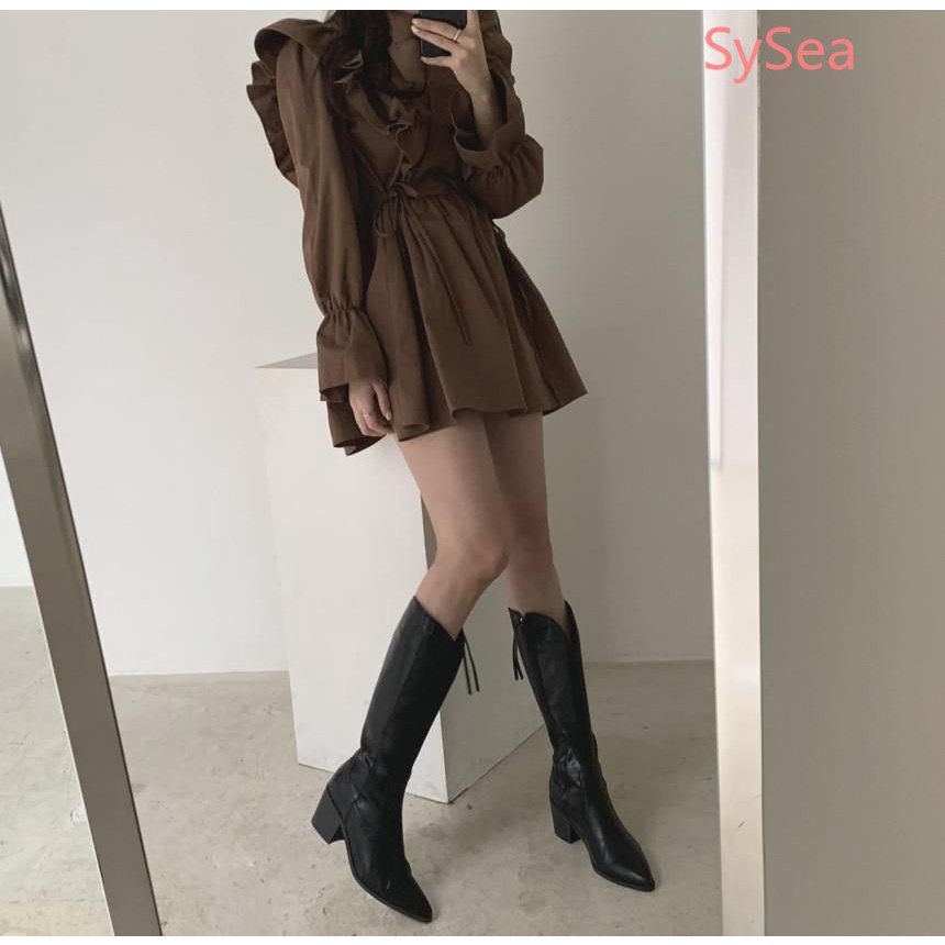 Đầm Dự Tiệc Cổ V Phối Bèo Kiểu Vintage Thời Trang Mùa Thu Cho Nữ