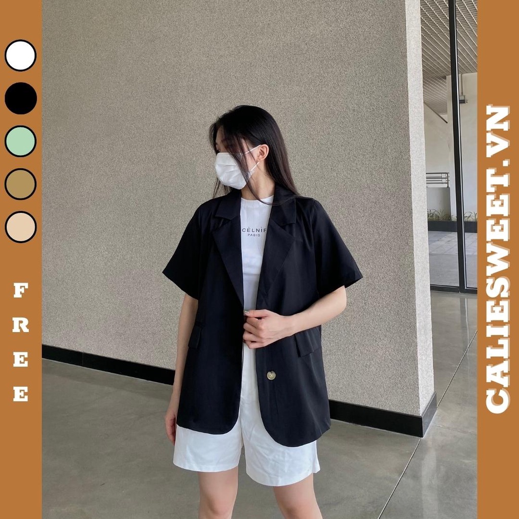 Áo blazer nữ tay ngắn Caliesweet áo khoác blazer nữ có độn vai