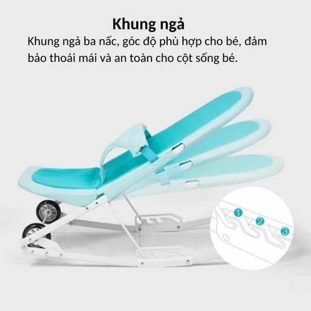 Ghế nhún cho bé ghế bập bênh 3 tư thế nằm + 2 chế độ có 4 bánh xe dùng cho bé chơi hoặc ăn dặm Seebaby R1