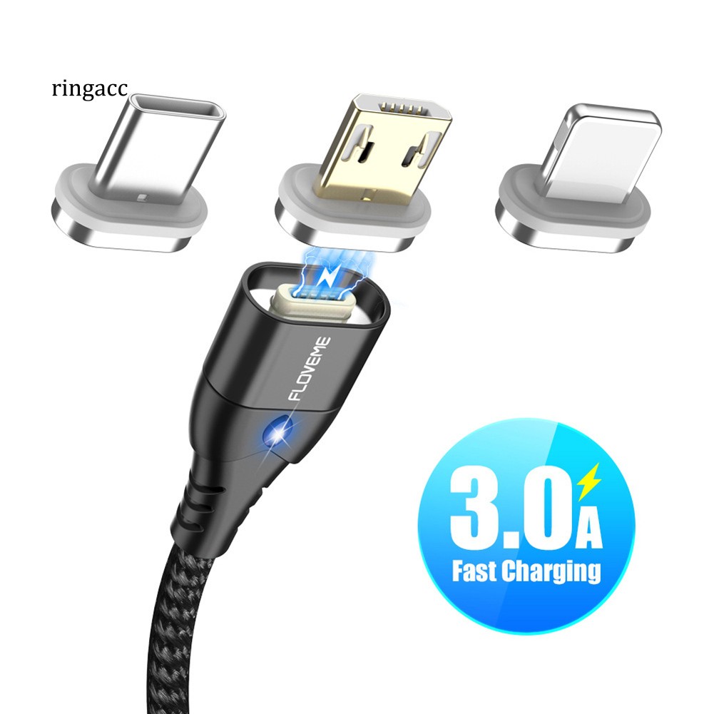 【RAC】Floveme Magnetic Type C Micro USB 3A Fast Charge Data Syncfor Android iOS