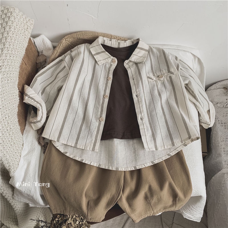 Áo Sơ Mi Họa Tiết Kẻ Sọc Thời Trang Xuân Thu Mới Cho Bé Trai Và Gái