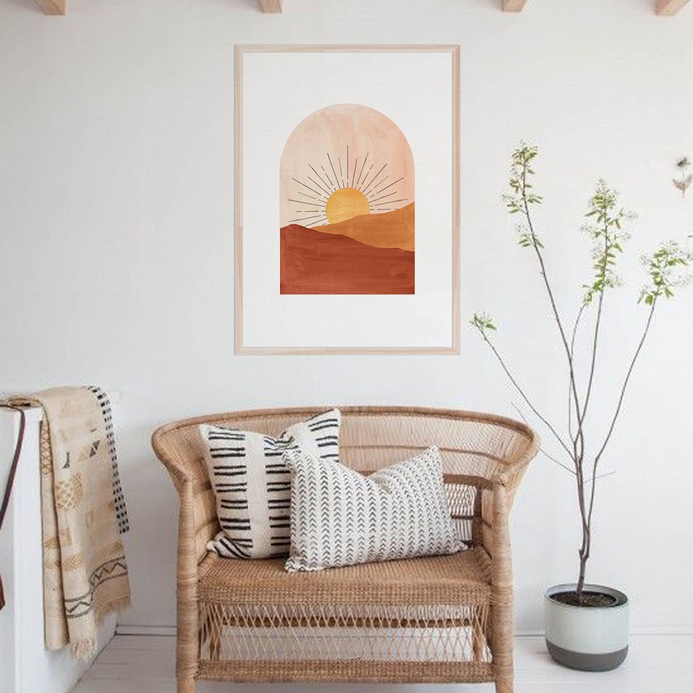Tranh BOHO mặt trời trừu tượng treo tường kích thước 40*60cm, tặng kèm đinh 3 chân treo tranh, bảo hành 12 tháng
