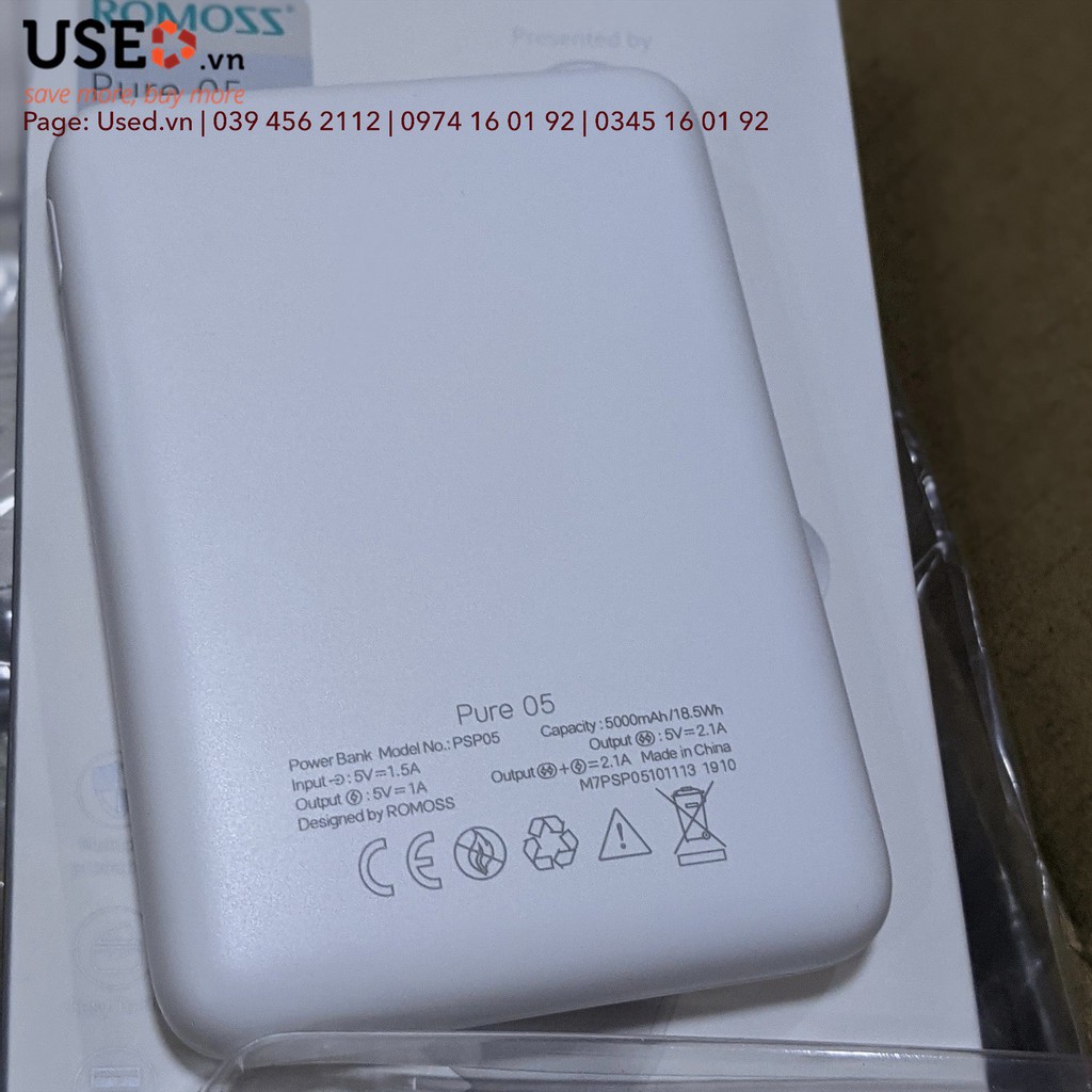 Pin Sạc Dự Phòng ROMOSS Pure 5 Compact 5000mAh Mini  | USEDVN | BigBuy360 - bigbuy360.vn