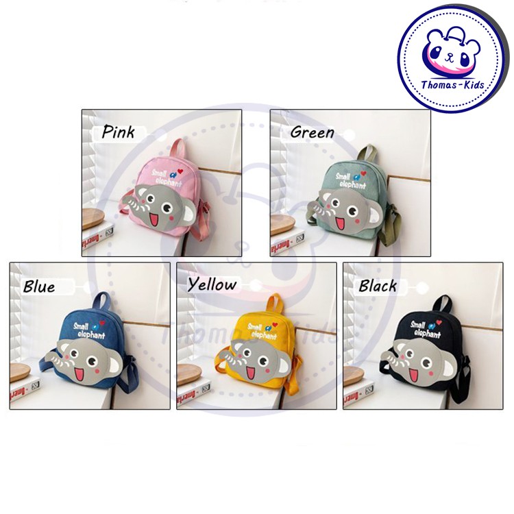 [THOMAS KIDS] Ba Lô Bằng Vải Canvas In Họa Tiết Voi Hoạt Hình Dễ Thương Thời Trang Dành Cho Bé 4-7 Tuổi