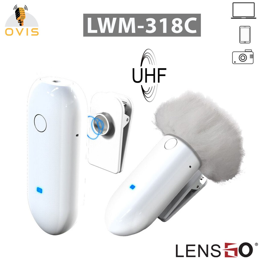 Micro Cài Áo Không Dây UHF Lensgo LWM-318C Thu Âm Cho Điện Thoại, Máy Ảnh