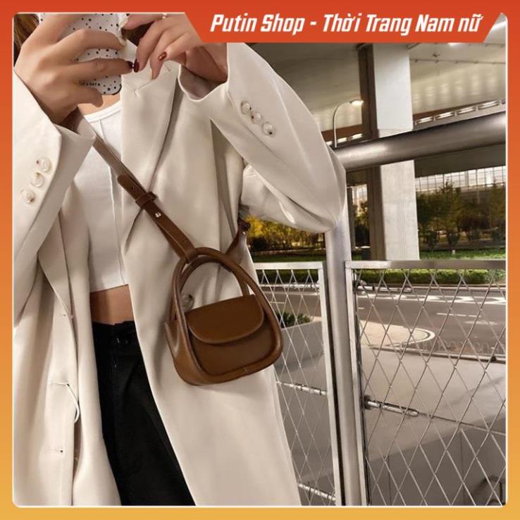 Túi đeo vai mini màu trơn phong cách Hàn Quốc, Túi xách đeo chéo màu đen kem trắng vàng xanh cầm tay baby hot