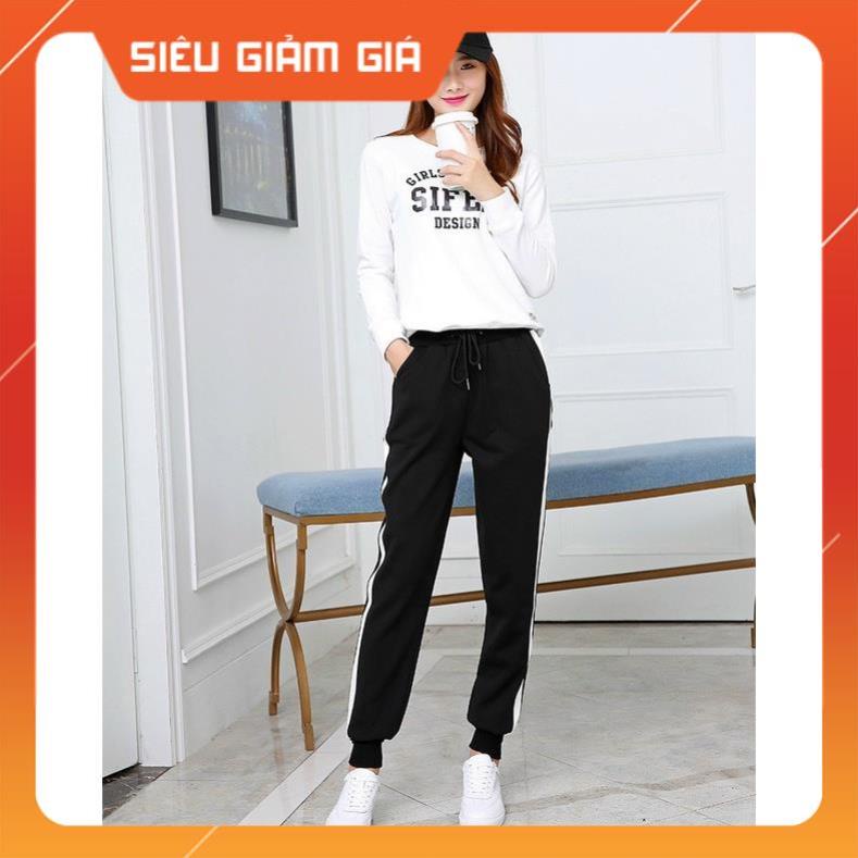 Quần jogger thể thao nỉ nam nữ SHOPMAP Quần thun dài nam phối trắng thu đông