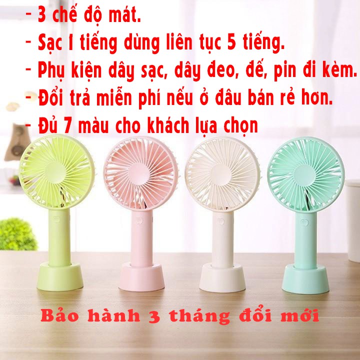 Quạt Cầm Tay Gutek Minifan 3 Tốc Độ Gió Với Pin Sạc Tích Điện, Tặng Kèm Dây Đeo Và Chân Để Bàn