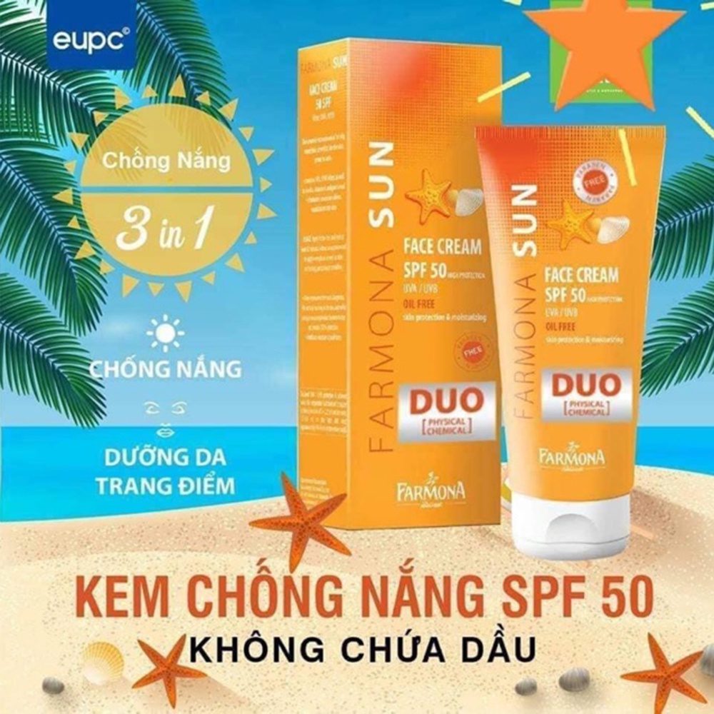 Kem chống nắng Farmona Sun Face Cream Oil Free Spf50 cho da dầu mụn 50ml không chứa dầu kem chống nắng cho mặt