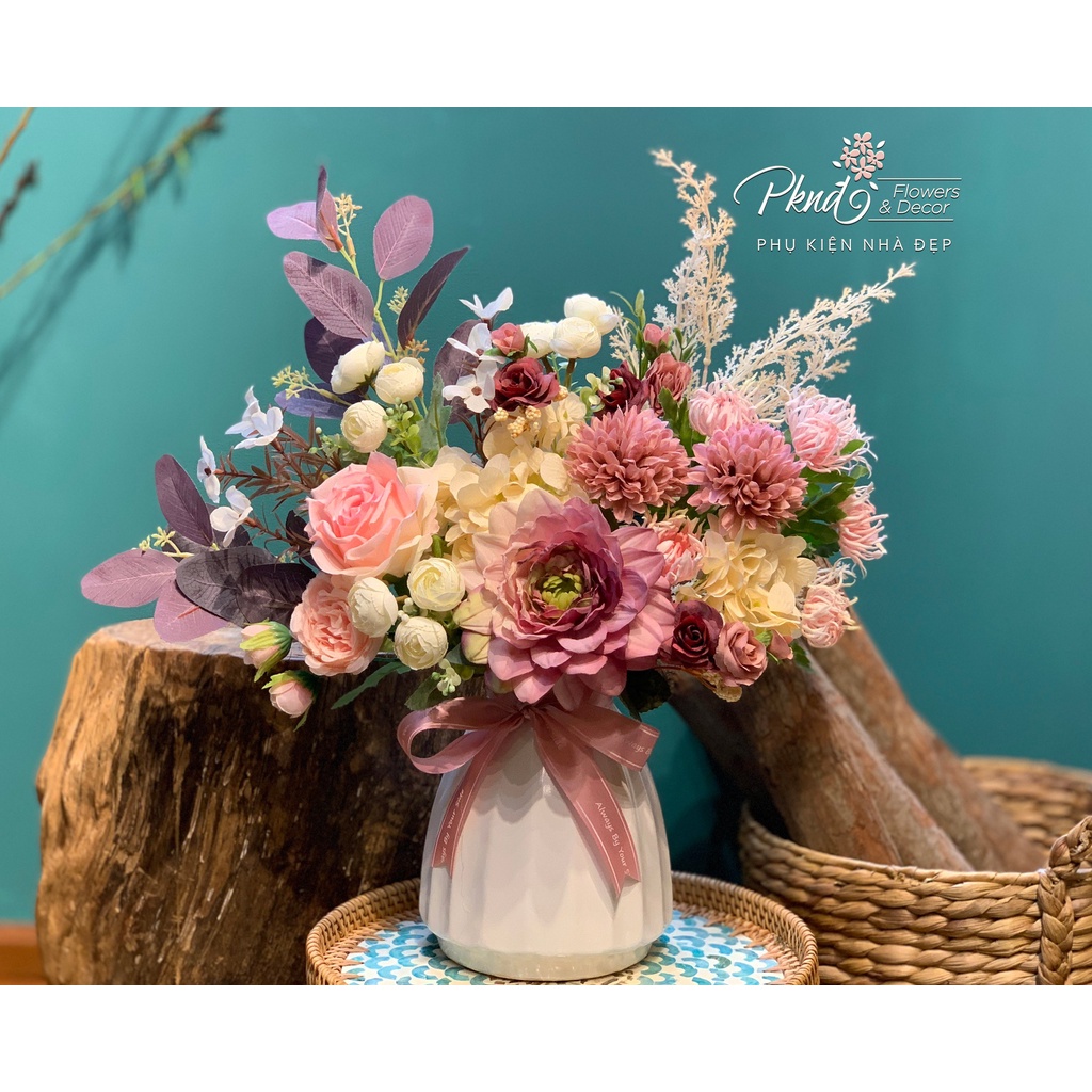 [Mã BMBAU50 giảm 7% đơn 99K] Bình hoa giả chất lụa trang trí đẹp PKND FLOWERS &amp; DECOR