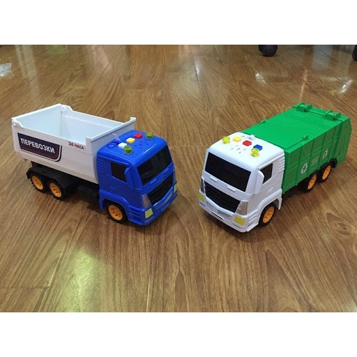Set 4 Ô Tô Mô Phỏng Xe Cuốn Ép Rác+ Xe Chở Rác Thùng Kín+ Xe Chở Bùn+ Xe Phân Loại Rác