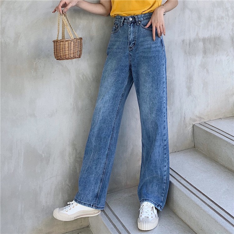 Quần Jeans Ống Rộng QJ002/ Ống Suông Lưng Cao Qua Rốn BigSize - Không Giãn - ĐEN ...