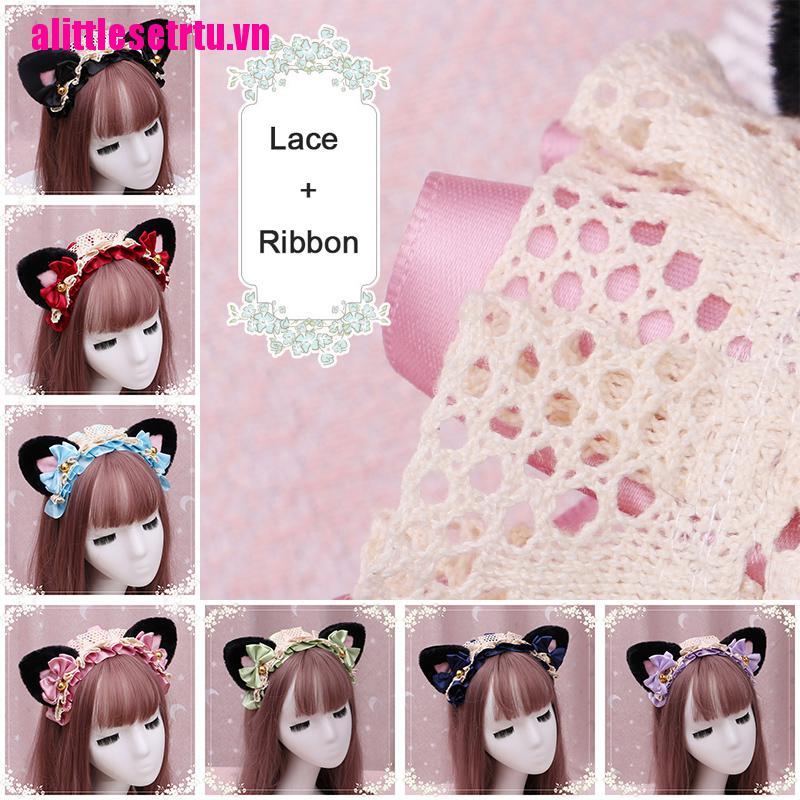 Băng Đô Tai Mèo Phối Ren Phong Cách Công Chúa Lolita