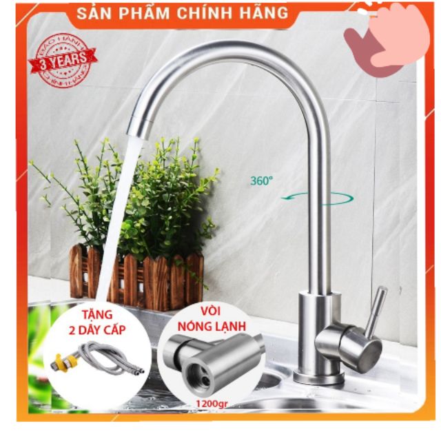 Vòi rửa bát nóng lạnh , vòi nước rửa chén inox 304 kèm 1 đôi dây cấp ( VRB 304 chậu NL nhẹ )