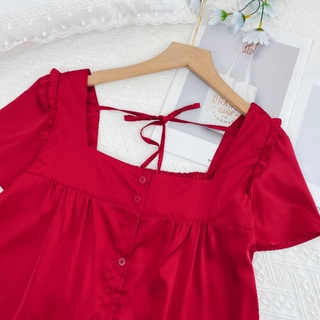 Bộ Lụa Cộc Tay Cổ Vuông Cao Cấp Sang Chảnh