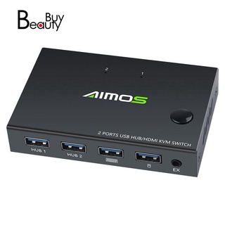 Aimos 2 in 1 out splitter 4k usb hdmi kvm switch for 2 pc sharing keyboard mouse printer plug and play video display