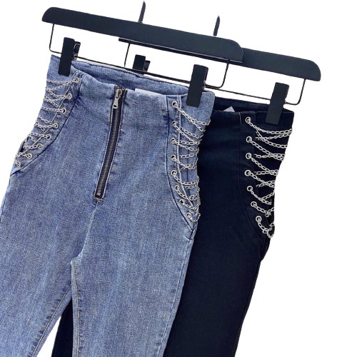[Mã WASTMAY giảm 15% tối đa 30K đơn 150K] Quần jeans nữ oze dây xích vải co giãn mạnh lưng cao chất đẹp