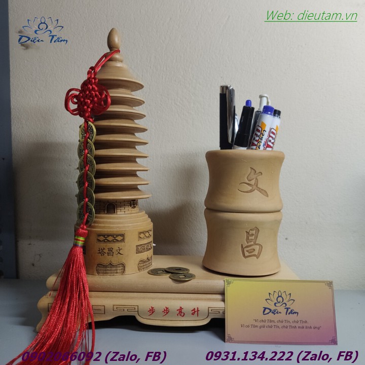 Ống bút văn xương  kèm bút văn xương tặng dây xu kết đồng tâm đồ phong thủy