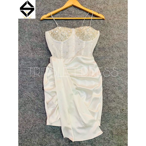 Đầm body dự tiệc 2 dây kết cườm TRIPBLE T DRESS - size M/L ( kèm ảnh/ video thật ) MS150Y