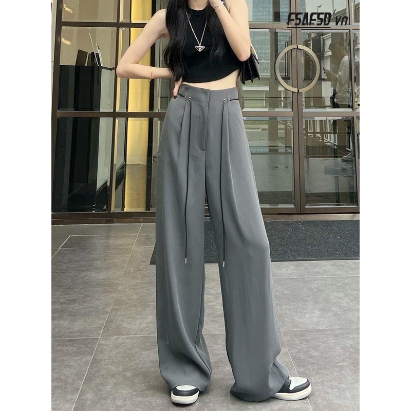 Quần Chiffon Ống Dài Rộng Lưng Cao Thời Trang Nữ 2022