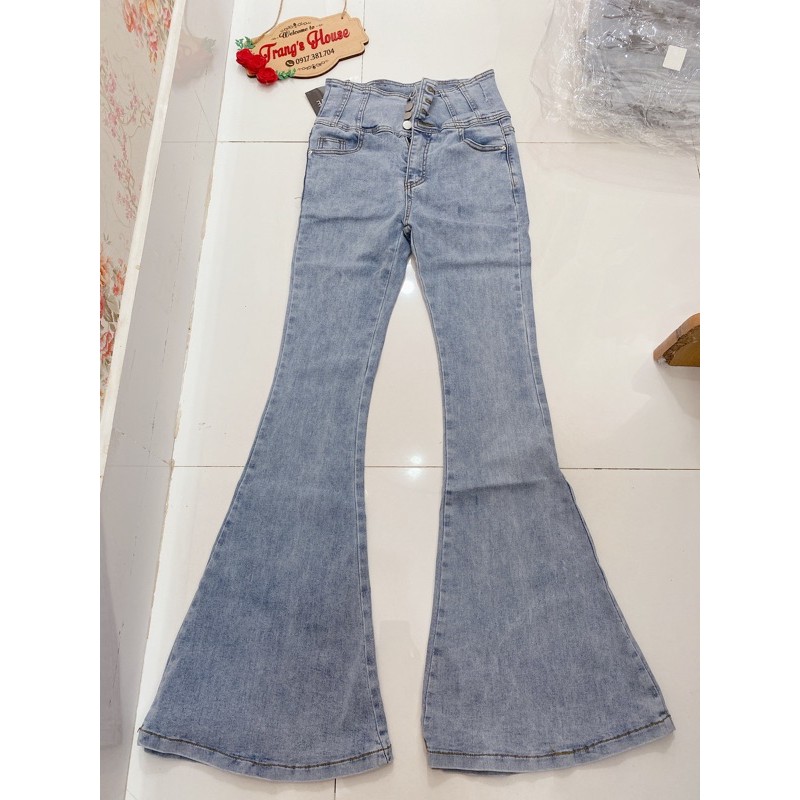 SẴN XANH ĐẬM M, NHẠT XL,2XL Quần jean ống loe lưng cao 4 nút SANG CHẢNH kèm ẢNH THẬT và VIDEO