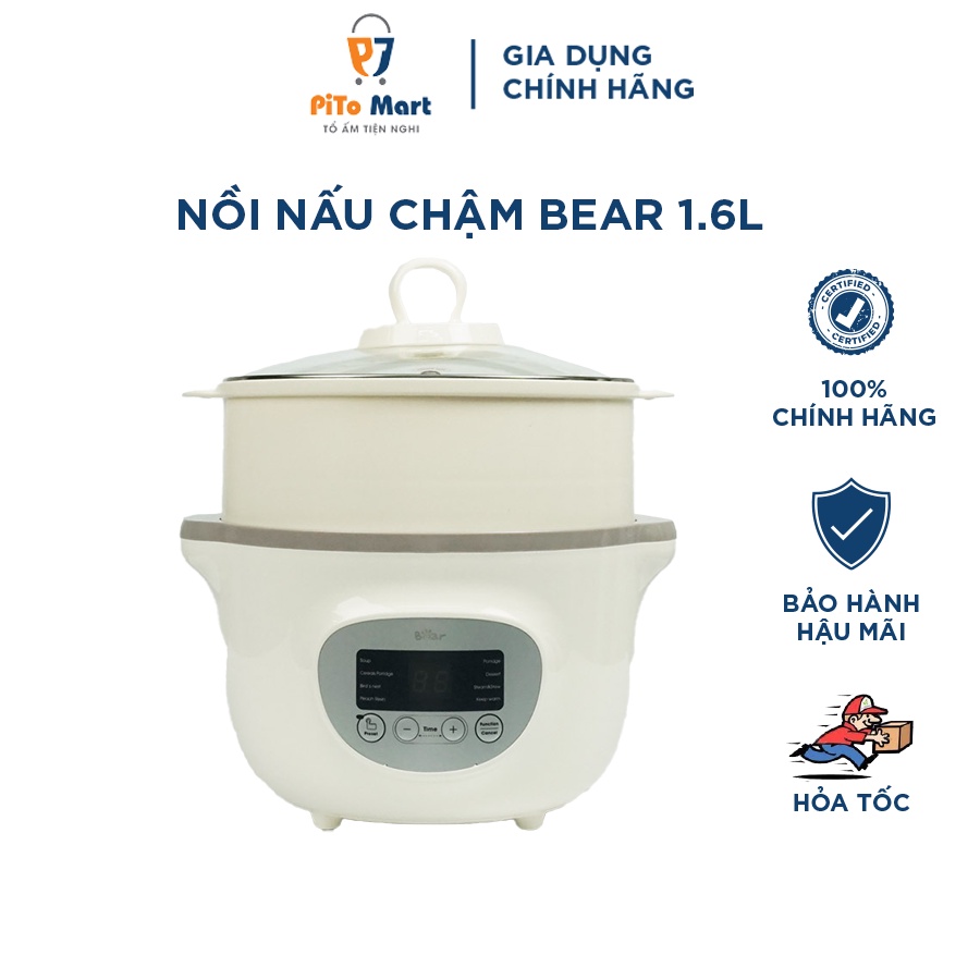 Nồi nấu cháo chậm Bear cho bé, Nồi nấu chậm ninh hầm kho cách thuỷ 1,6L hàng chính hãng, bảo hành 18 tháng