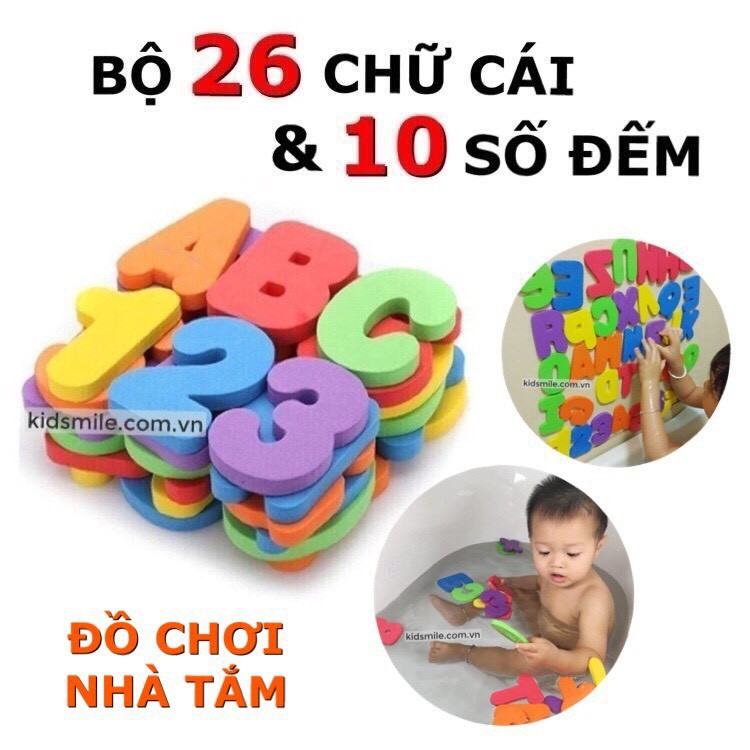 Đồ chơi nhà tắm trẻ em bộ chữ cái Tiếng Anh và số đếm thông minh bằng xốp nhiều màu sắc cho bé từ 1 đến 4 tuổi