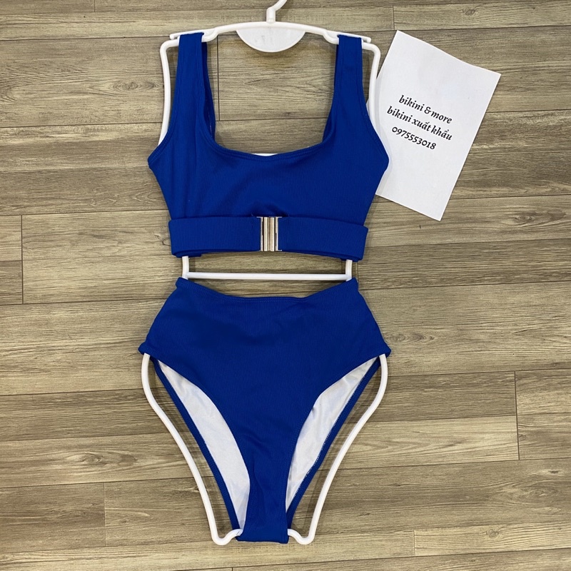 [BKN492] &lt;ÂU&gt; SET BIKINI XANH VẢI GÂN KÈM BELT (CẠP CAO)