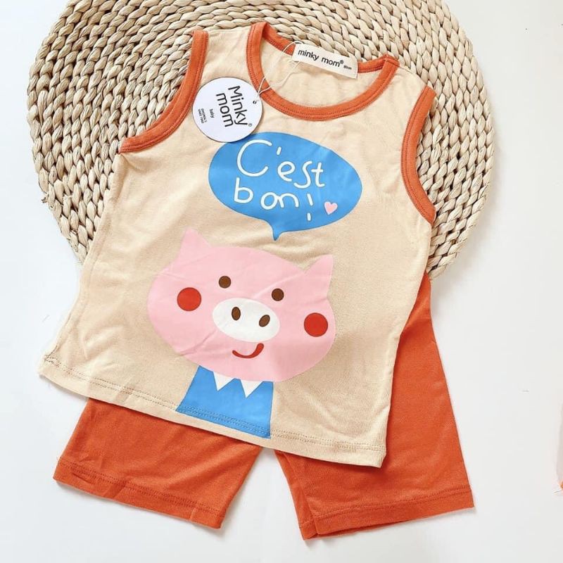 Bộ Ba lỗ Chất Thun Lạnh Hàng Minky Mom Hoa Tiết Động Vật Hello- Cest Bon Cho Bé (8-18kg