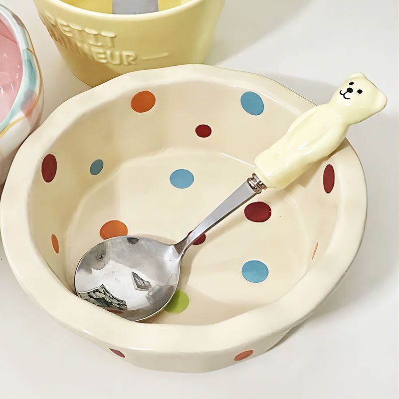 Bát Gốm Họa Tiết Chấm Bi Dễ Thương Đựng Mì Ý / Cơm / Bánh Mì