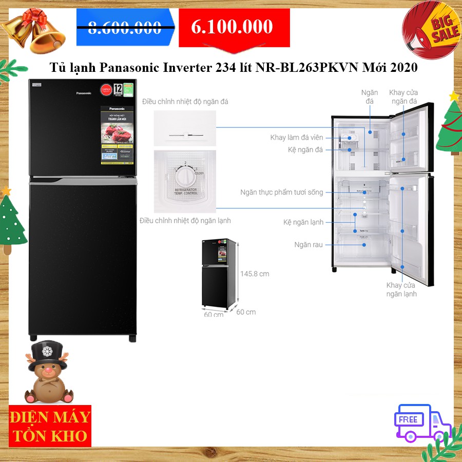 Tủ lạnh Panasonic Inverter 234 lít NR-BL263PKVN Mới 2020