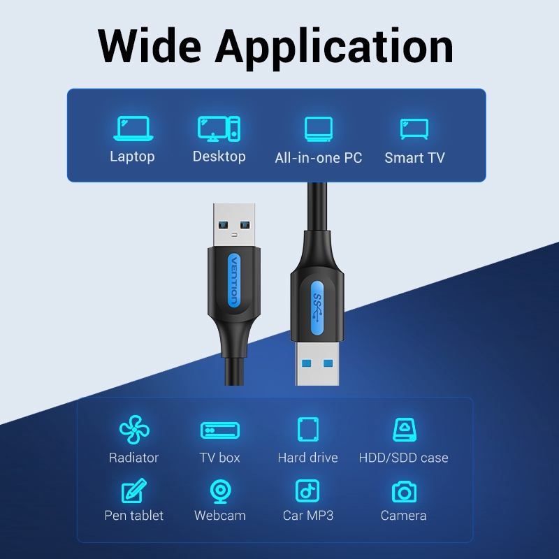 Cáp Vention Kết Nối USB 3.0 Type A Truyền Dữ Liệu Tốc Độ Cao Cho Laptop TV Thông Minh 2A 5Gbps