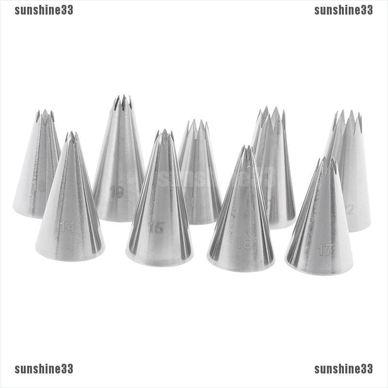 Set 9 đầu bắt bông kem trang trí bánh kim loại miệng kiểu ngôi sao tiện lợi