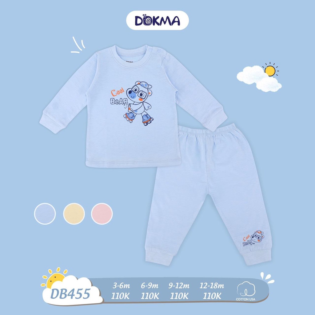 Bộ cài vai dài tay sơ sinh hiệu Dokma họa tiết dễ thương size 3 - 18M Tiệm Nhà Sóc