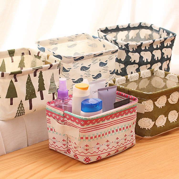 Giỏ vải đựng đồ decor để bàn - Đựng mỹ phẩm cứng cáp hộp vuông size 20cm - NgocThi Store