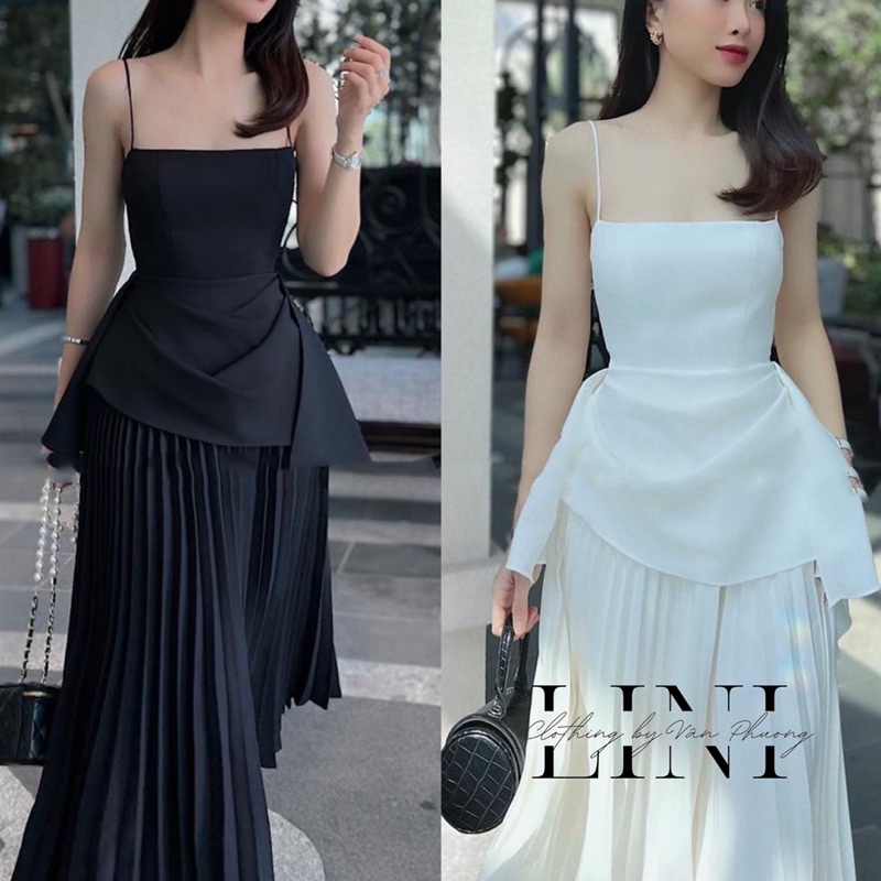 (LOẠI1/CÓ SIZE LỚN) VÁY 2 DÂY MIX CHÂN VÁY MIDI XẾP LY THANH LỊCH LẠI NỔI BẬT