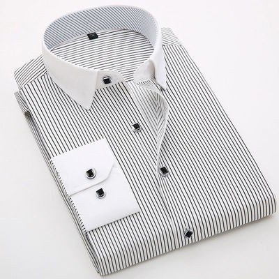 【Non-iron shirt】Men Formal Button Smart Casual Plus Size Long Sleeve Slim Fit Men's non iron striped long sleeve shirt business slim casual young and middle-aged wrinkle resistant shirt spring and autumn thin inch cotton shirt