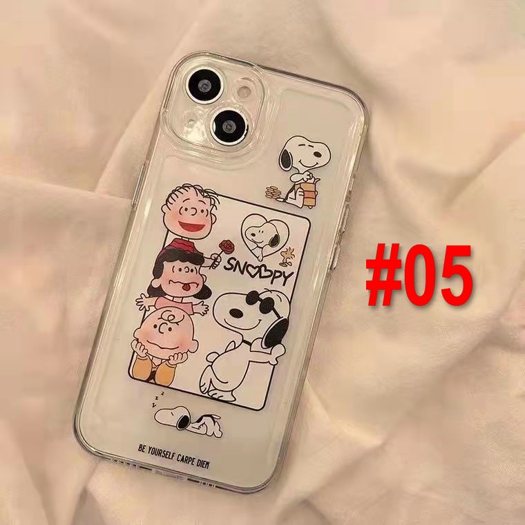 For IPhone 13 Pro Max 12 11 ProMax Mini X Xs Xr 6 6s 7 8 Plus SE 2020 6+ 6s+ 7+ 8+ Xsmax 13Promax 12Promax 11Promax Cartoon Snoopy Fine Hole Lens Protection TPU Shockproof Clear Soft Phone Case Cover 1STD 05