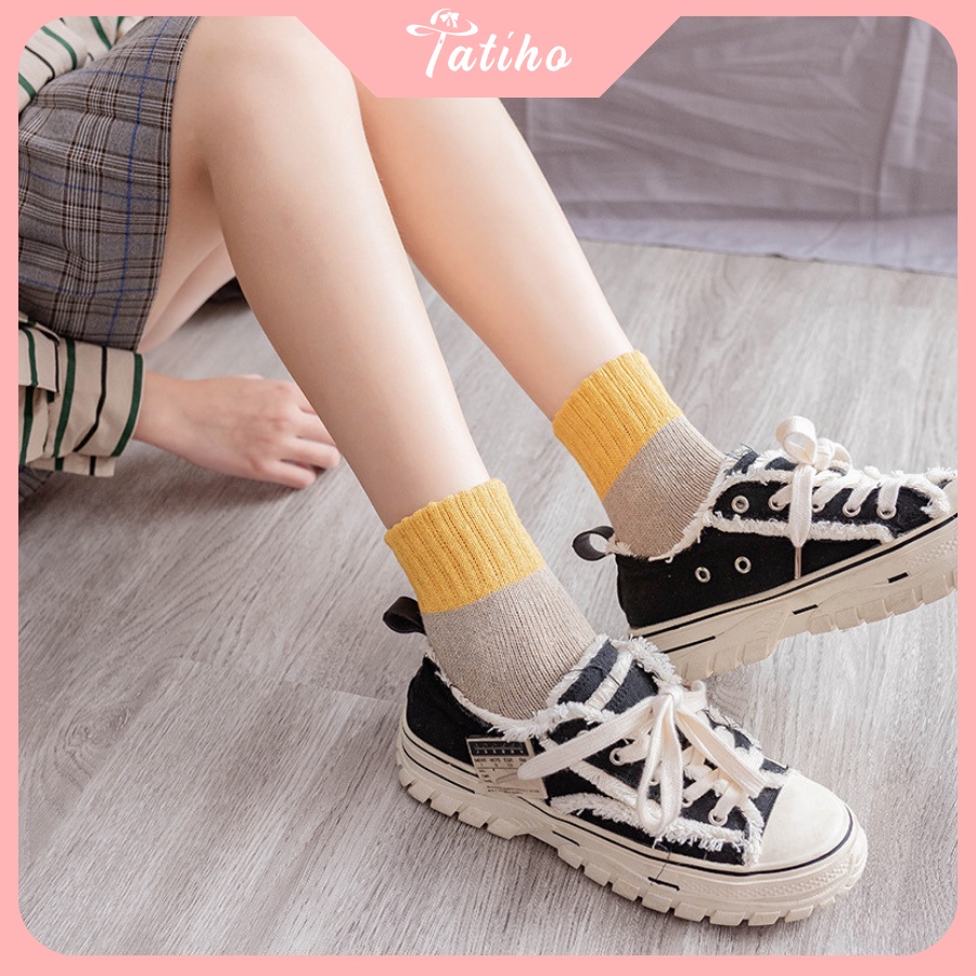 [Hàng Xịn, Giá Tốt] Vớ Tất Nam Nữ Unisex Cổ Cao Cotton Họa Tiết Phối Nhiều Màu Phong Cách Hàn Quốc Dễ Thương - Mã TV017