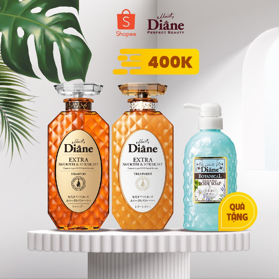 [Mã LT50 giảm 50k đơn 250k] Bộ Đôi Gội Xả Dưỡng Tóc Thẳng Mềm Mại, Vào nếp 450ML + Sữa tắm giàu độ ẩm Moist Diane 500ML